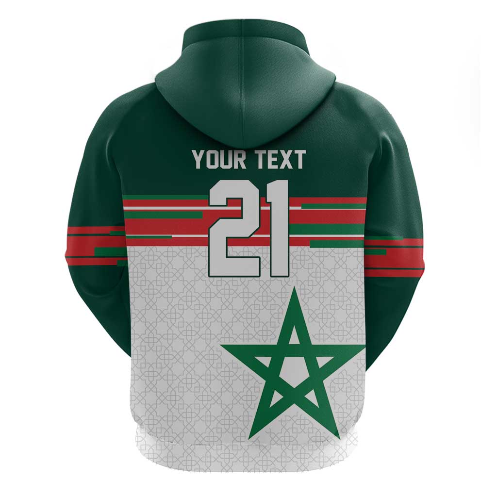World Football 2026 Morocco Custom Zip Hoodie African Geometric White Pattern - African Pride