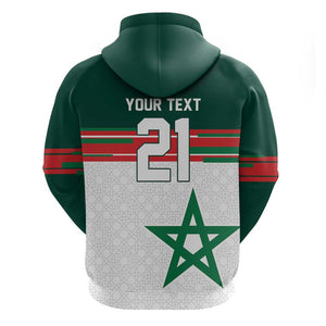 World Football 2026 Morocco Custom Zip Hoodie African Geometric White Pattern - African Pride