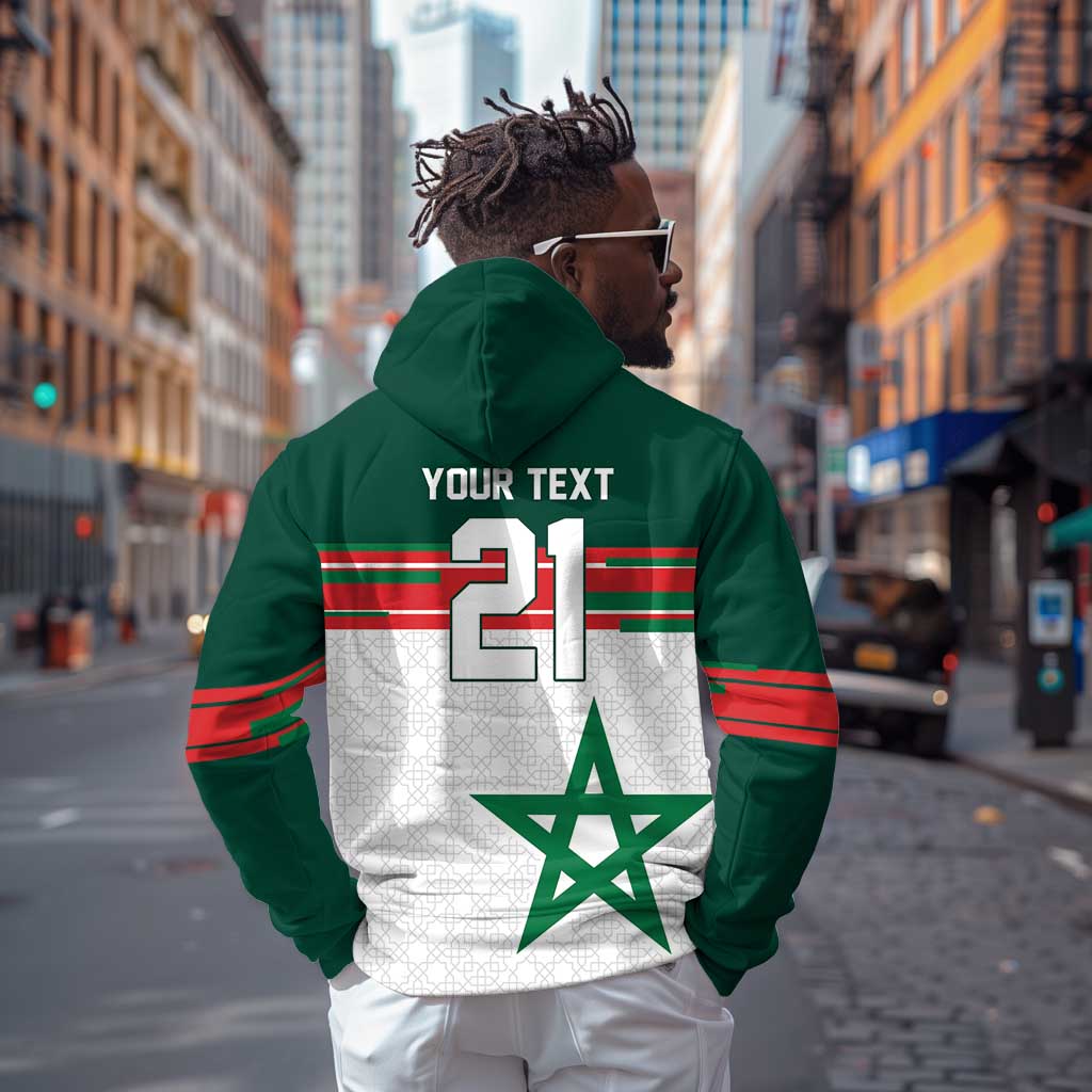 World Football 2026 Morocco Custom Zip Hoodie African Geometric White Pattern - African Pride