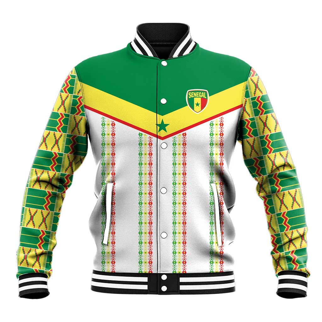World Football 2026 Senegal Custom Baseball Jacket African Kente White Pattern - African Pride