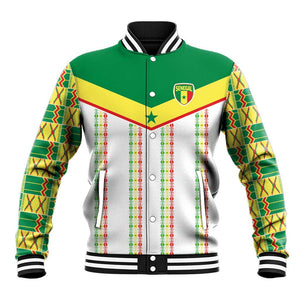 World Football 2026 Senegal Custom Baseball Jacket African Kente White Pattern - African Pride