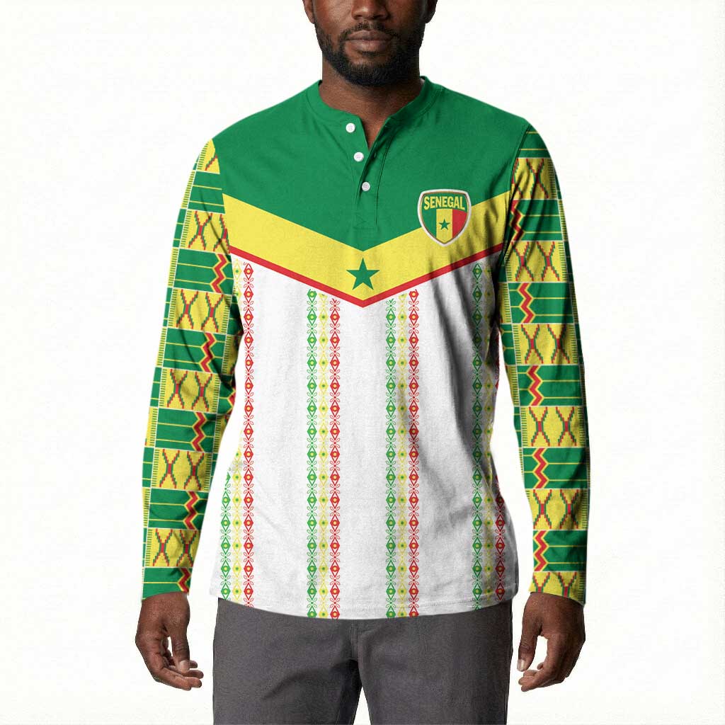 World Football 2026 Senegal Custom Button Sweatshirt African Kente White Pattern