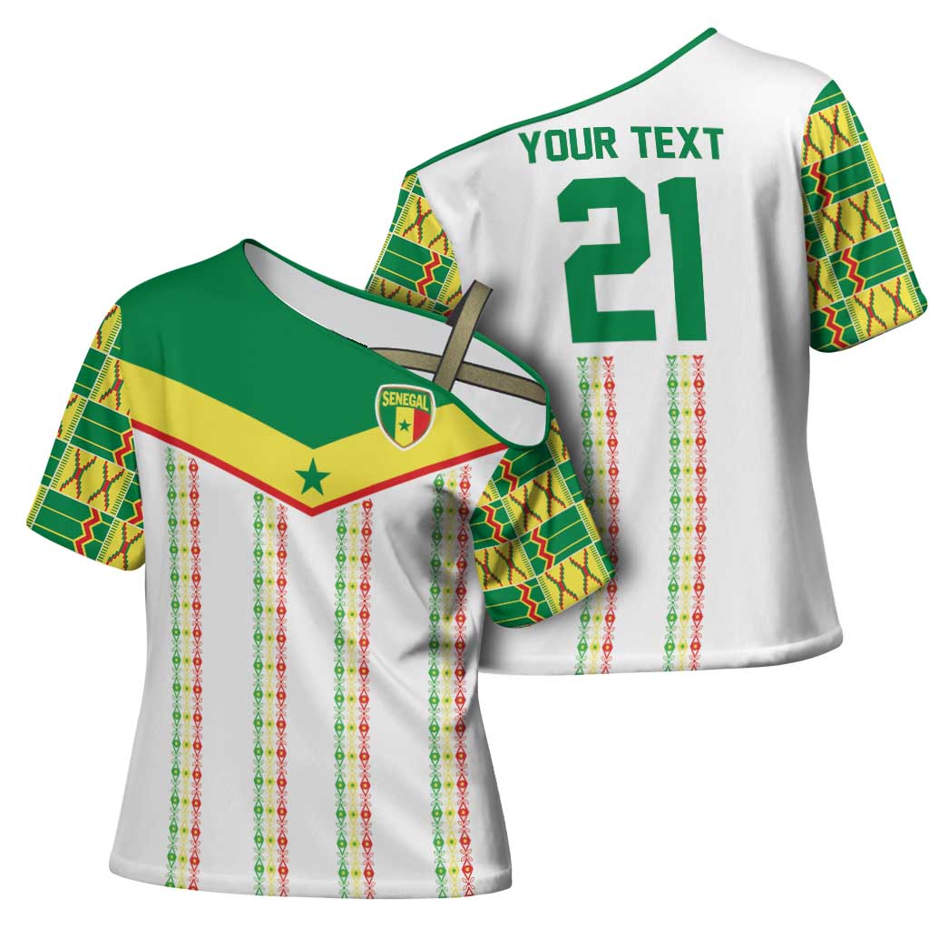World Football 2026 Senegal Custom Cross Shoulder Shirt African Kente White Pattern - African Pride