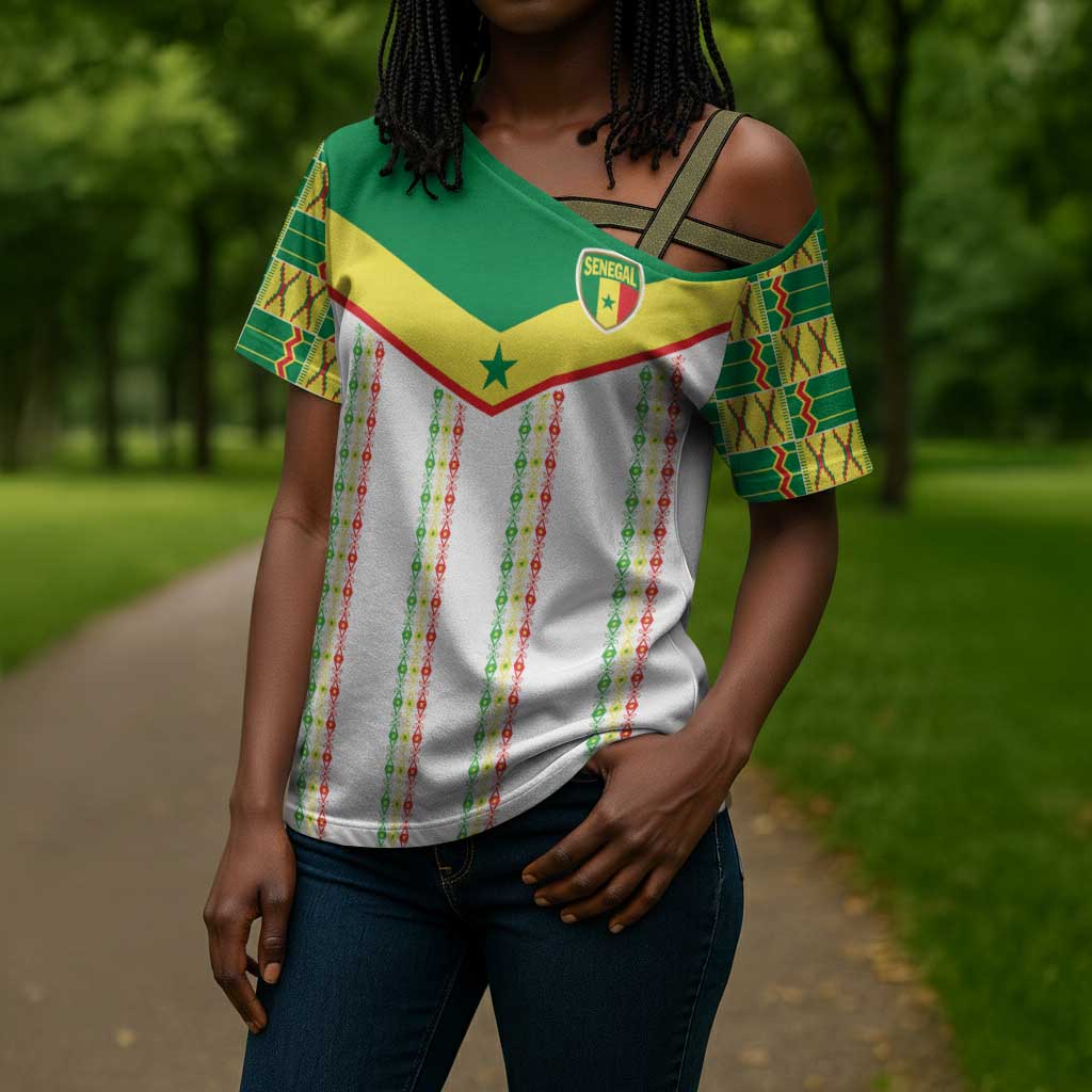 World Football 2026 Senegal Custom Cross Shoulder Shirt African Kente White Pattern - African Pride