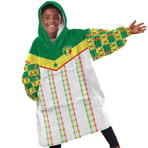 World Football 2026 Senegal Custom Kid Wearable Blanket Hoodie African Kente White Pattern - African Pride