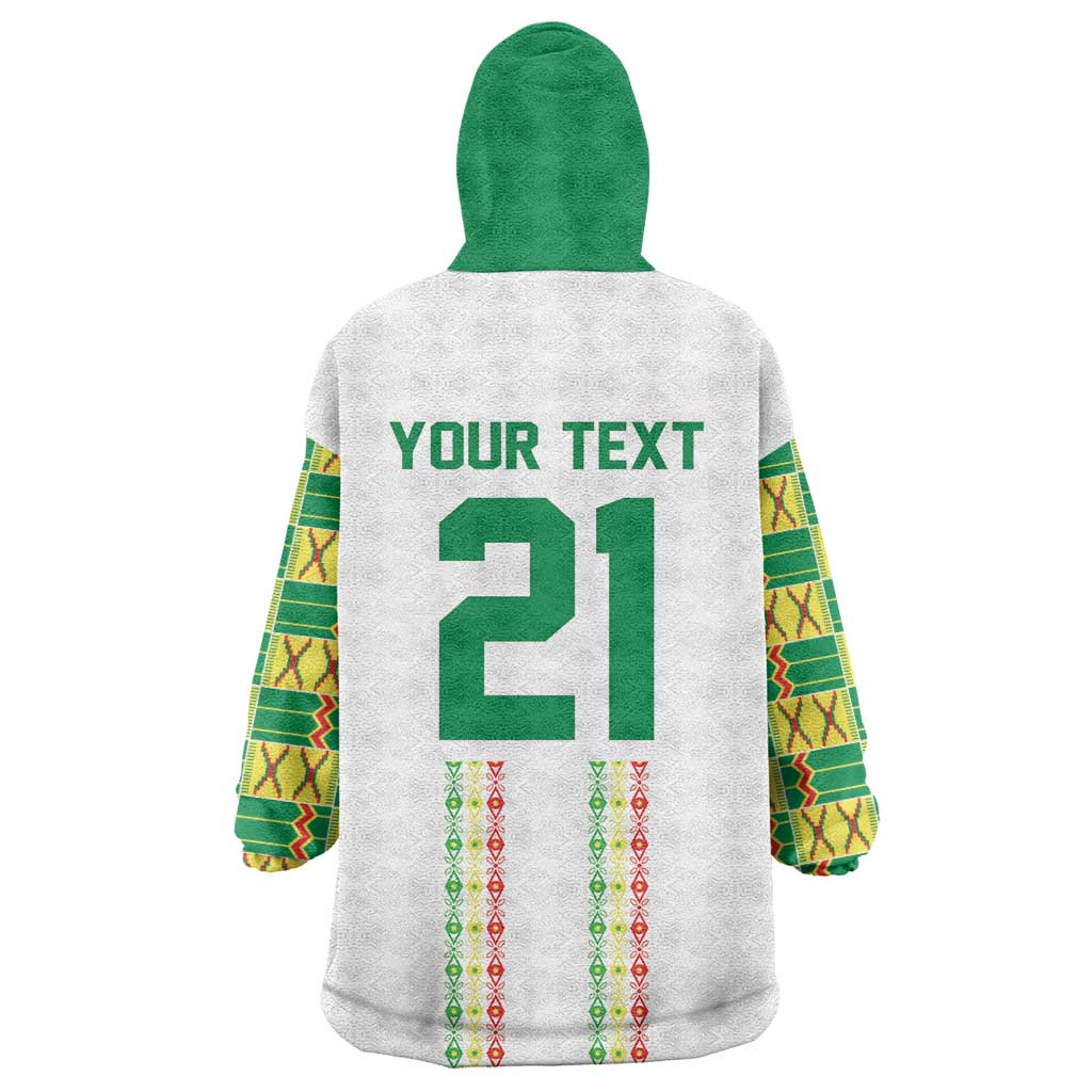 World Football 2026 Senegal Custom Kid Wearable Blanket Hoodie African Kente White Pattern - African Pride