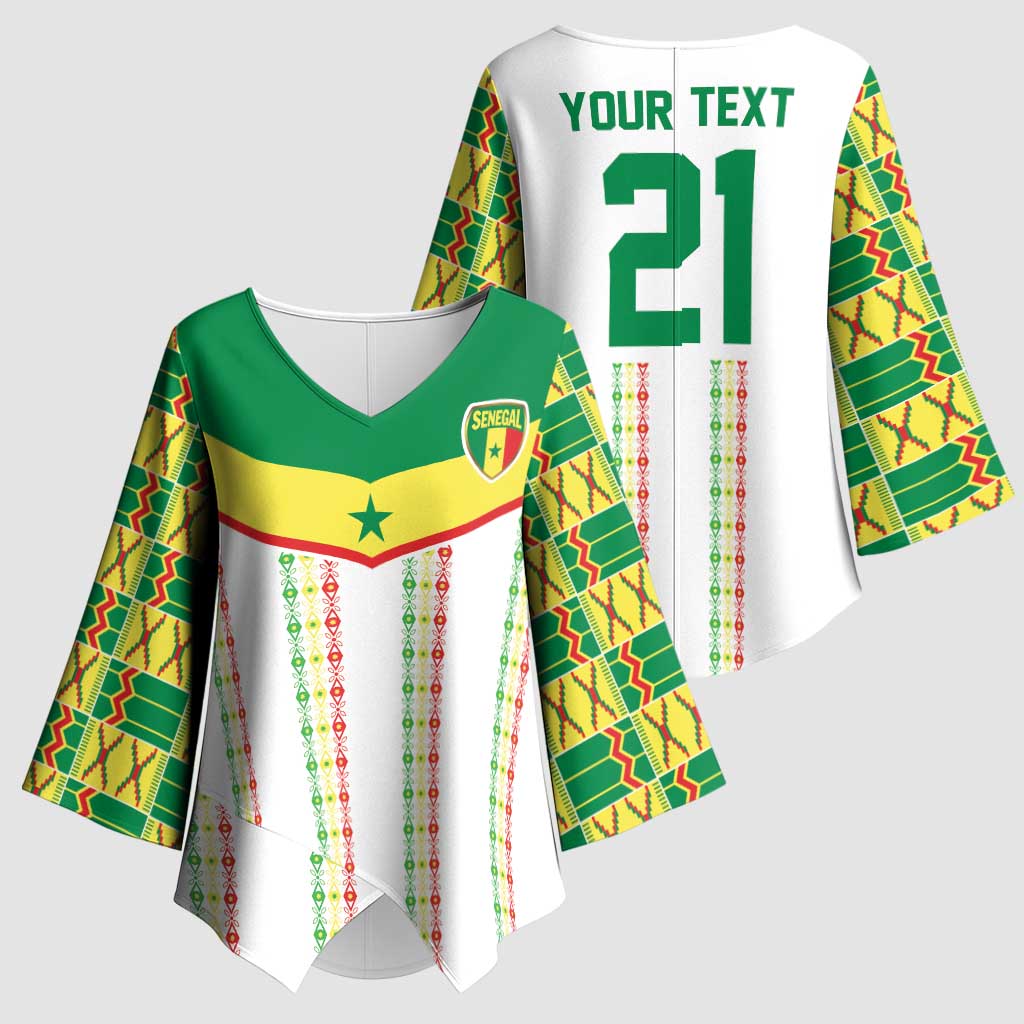 World Football 2026 Senegal Custom Kimono Sleeve Blouse African Kente White Pattern - African Pride