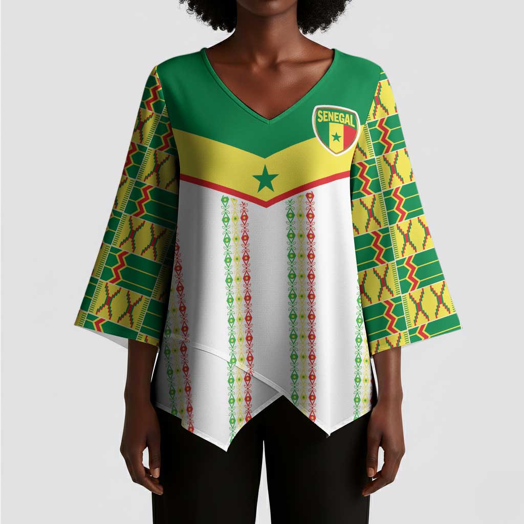 World Football 2026 Senegal Custom Kimono Sleeve Blouse African Kente White Pattern - African Pride