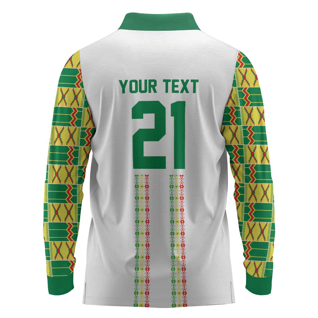 World Football 2026 Senegal Custom Long Sleeve Polo Shirt African Kente White Pattern - African Pride