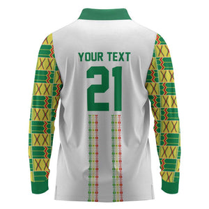 World Football 2026 Senegal Custom Long Sleeve Polo Shirt African Kente White Pattern - African Pride