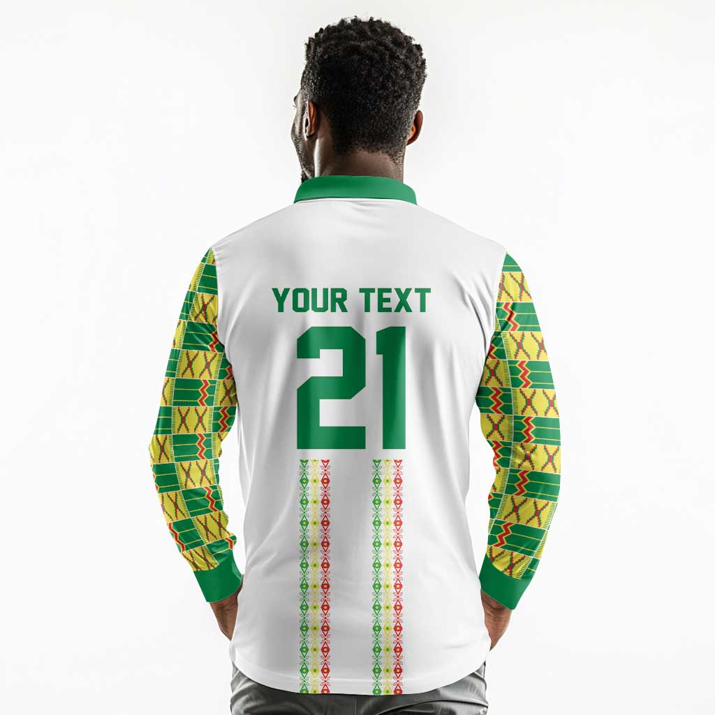 World Football 2026 Senegal Custom Long Sleeve Polo Shirt African Kente White Pattern - African Pride