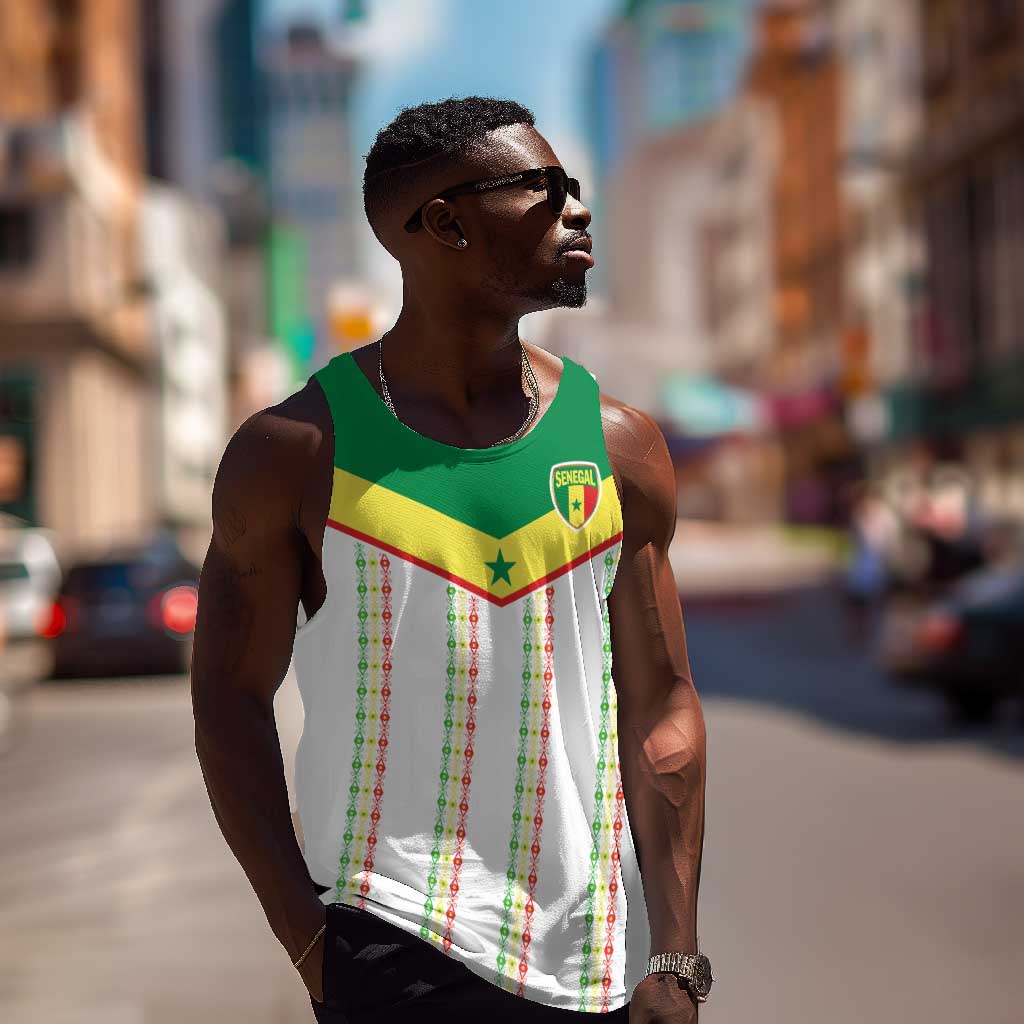 World Football 2026 Senegal Custom Men Tank Top African Kente White Pattern - African Pride