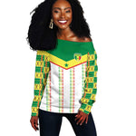 World Football 2026 Senegal Custom Off Shoulder Sweater African Kente White Pattern - African Pride