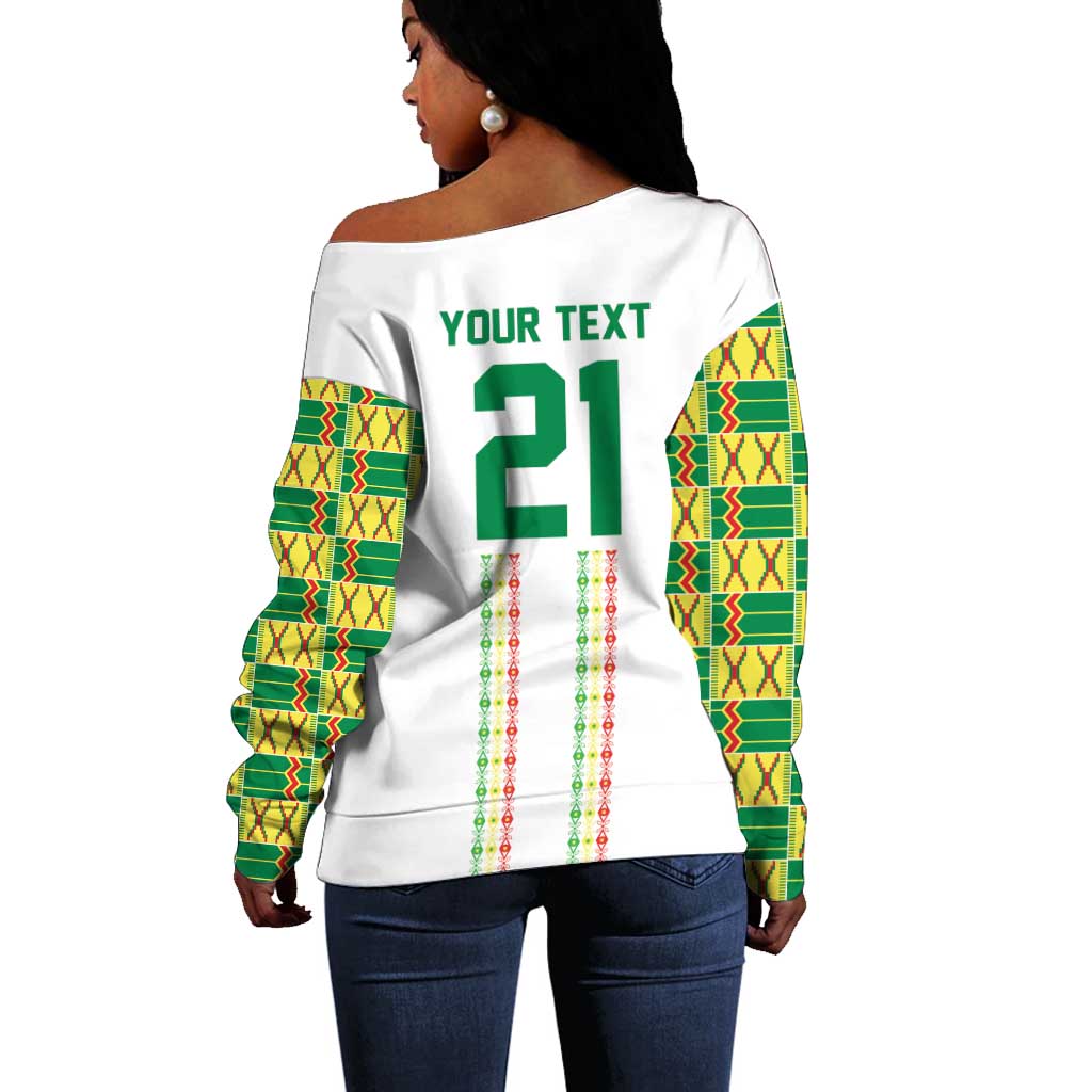 World Football 2026 Senegal Custom Off Shoulder Sweater African Kente White Pattern - African Pride