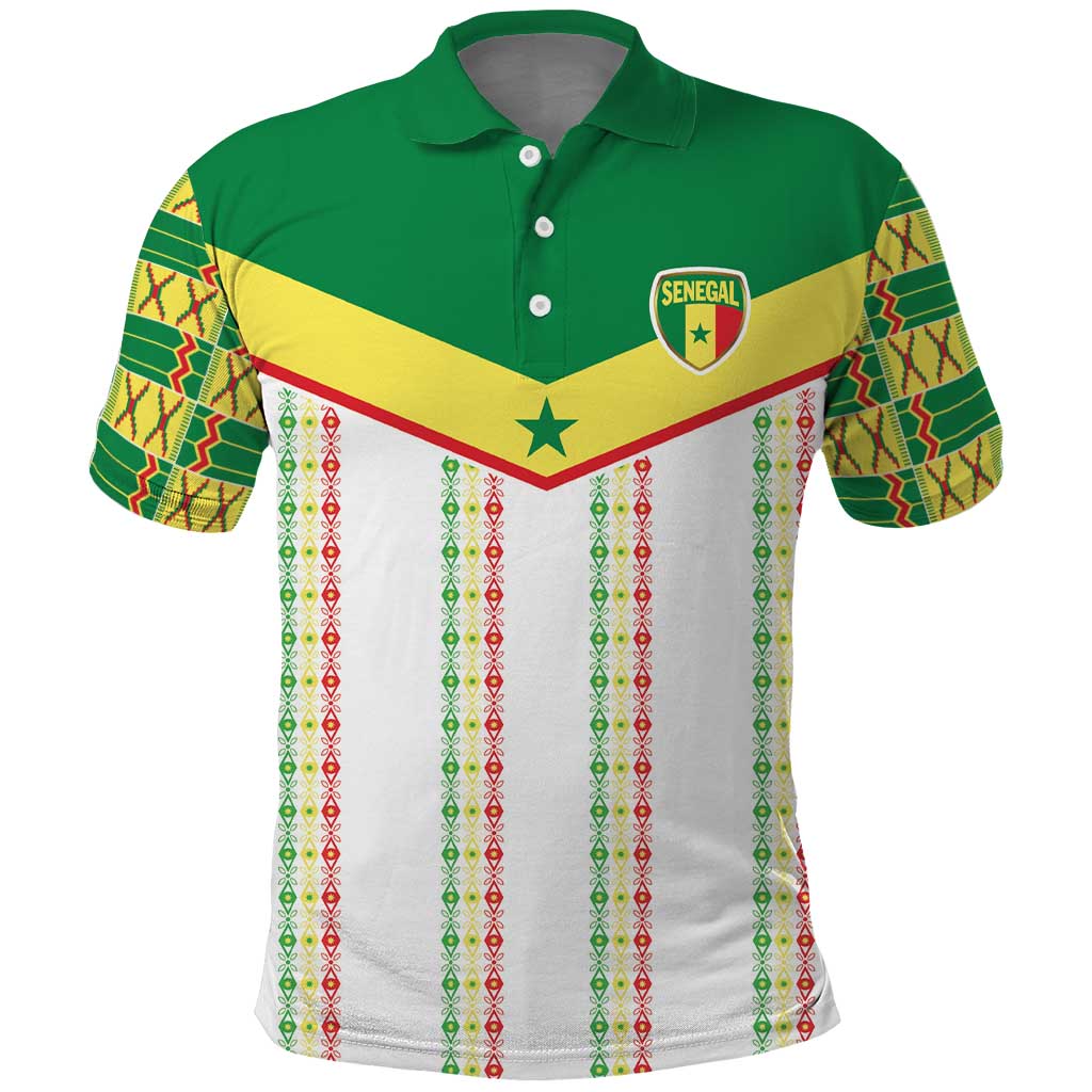 World Football 2026 Senegal Custom Polo Shirt African Kente White Pattern - African Pride