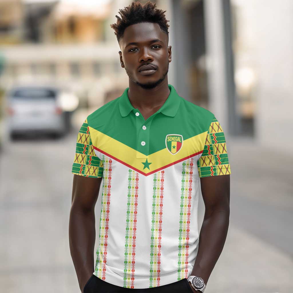 World Football 2026 Senegal Custom Polo Shirt African Kente White Pattern - African Pride