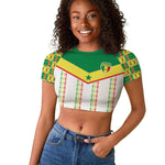 World Football 2026 Senegal Custom Raglan Cropped T shirt African Kente White Pattern - African Pride