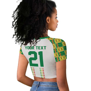 World Football 2026 Senegal Custom Raglan Cropped T shirt African Kente White Pattern - African Pride