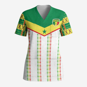 World Football 2026 Senegal Custom Scrub Top African Kente White Pattern - African Pride