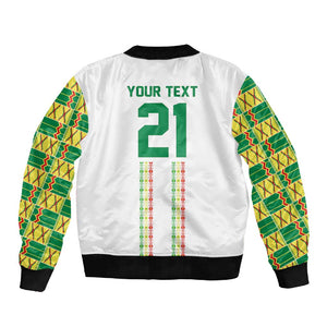 World Football 2026 Senegal Custom Sleeve Zip Bomber Jacket African Kente White Pattern - African Pride