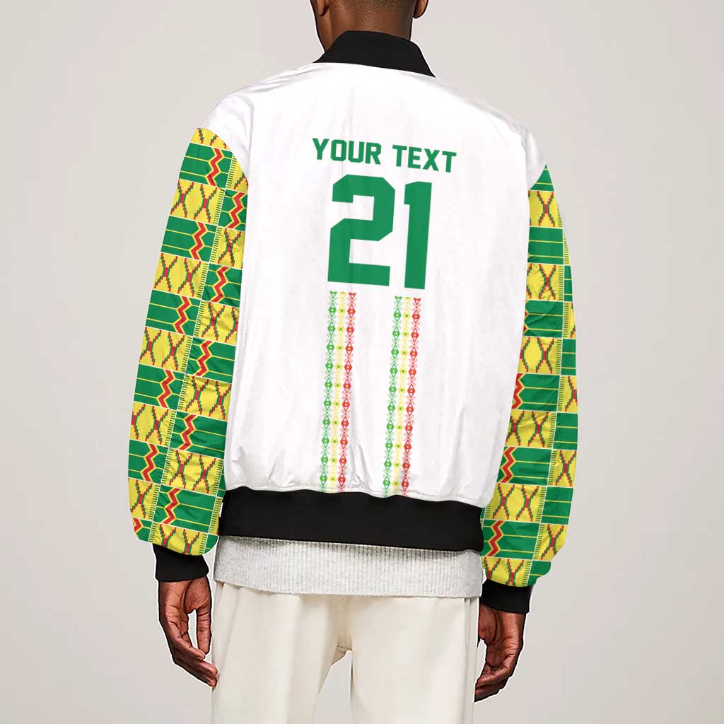 World Football 2026 Senegal Custom Sleeve Zip Bomber Jacket African Kente White Pattern - African Pride
