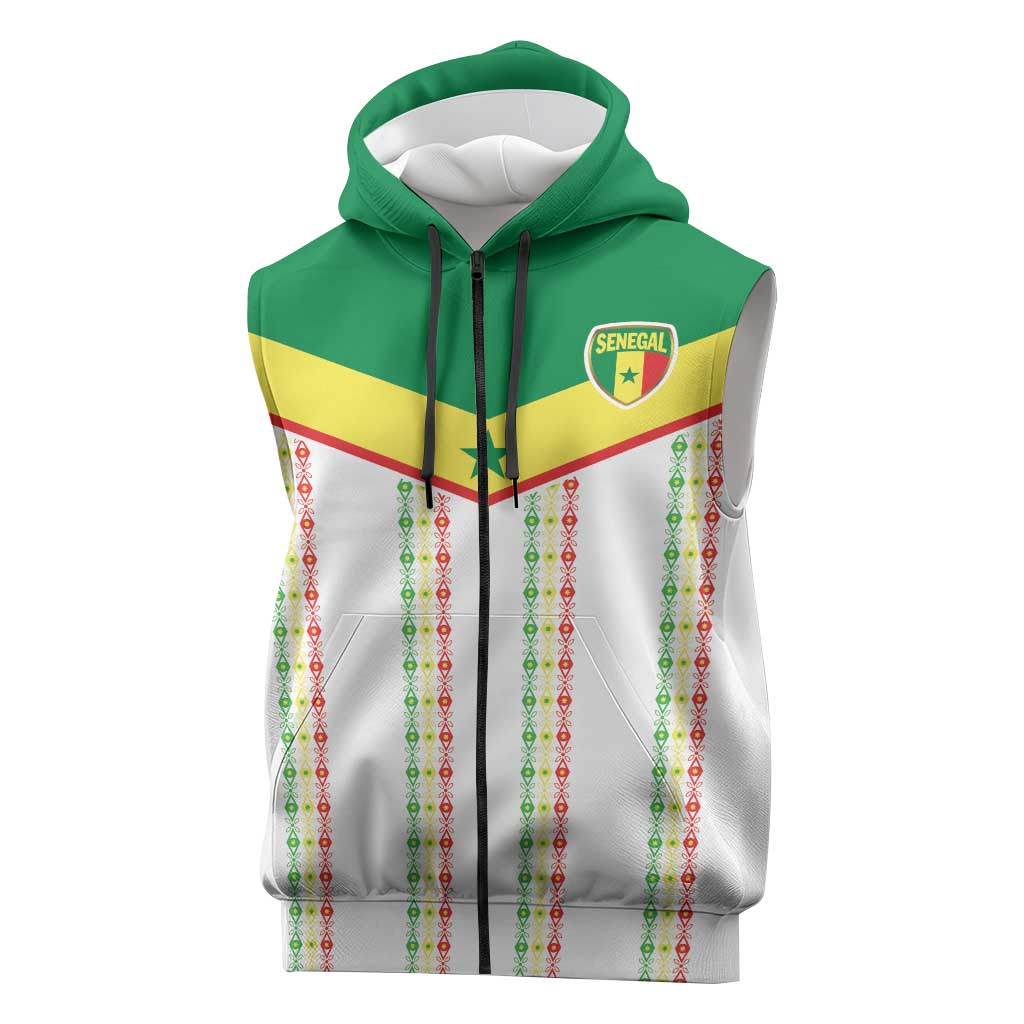 World Football 2026 Senegal Custom Sleeveless Zip Hoodie African Kente White Pattern - African Pride