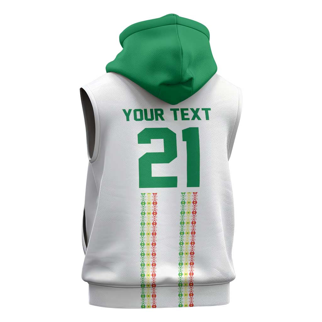 World Football 2026 Senegal Custom Sleeveless Zip Hoodie African Kente White Pattern - African Pride