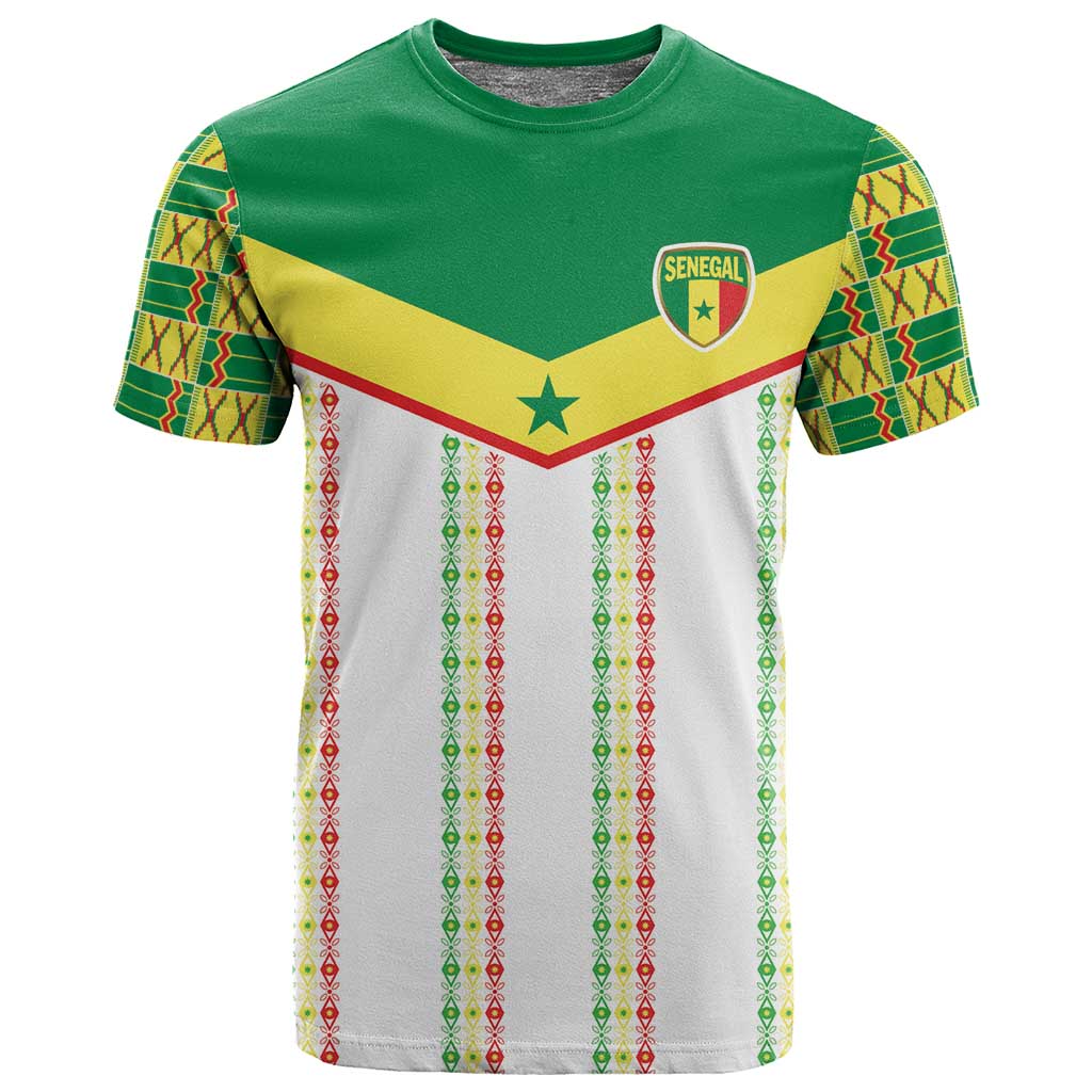 World Football 2026 Senegal Custom T shirt African Kente White Pattern - African Pride
