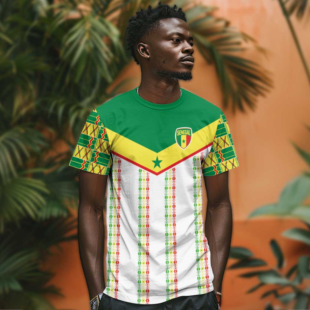 World Football 2026 Senegal Custom T shirt African Kente White Pattern - African Pride