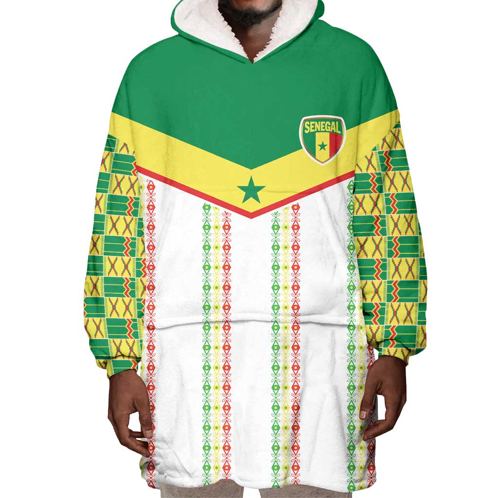 World Football 2026 Senegal Custom Wearable Blanket Hoodie African Kente White Pattern - African Pride