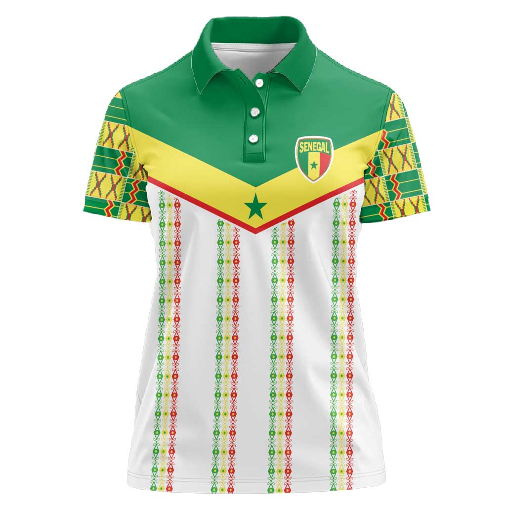 World Football 2026 Senegal Custom Women Polo Shirt African Kente White Pattern - African Pride