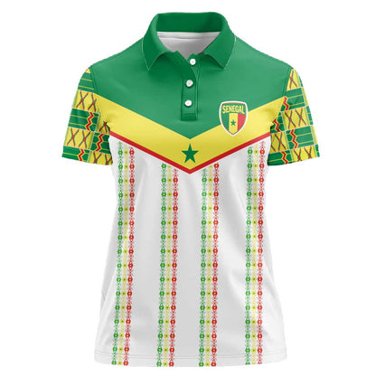 World Football 2026 Senegal Custom Women Polo Shirt African Kente White Pattern - African Pride