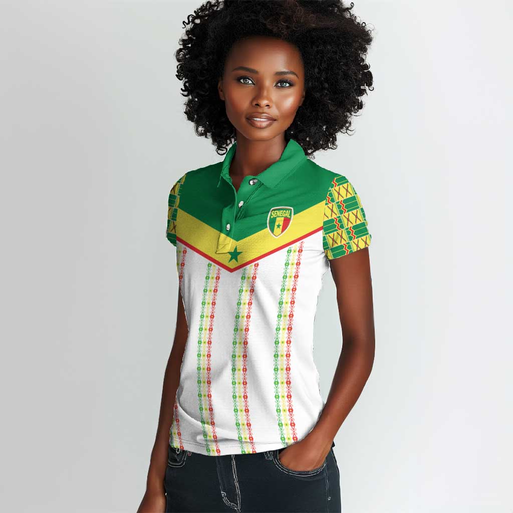 World Football 2026 Senegal Custom Women Polo Shirt African Kente White Pattern - African Pride