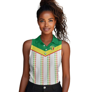 World Football 2026 Senegal Custom Women Sleeveless Polo Shirt African Kente White Pattern - African Pride