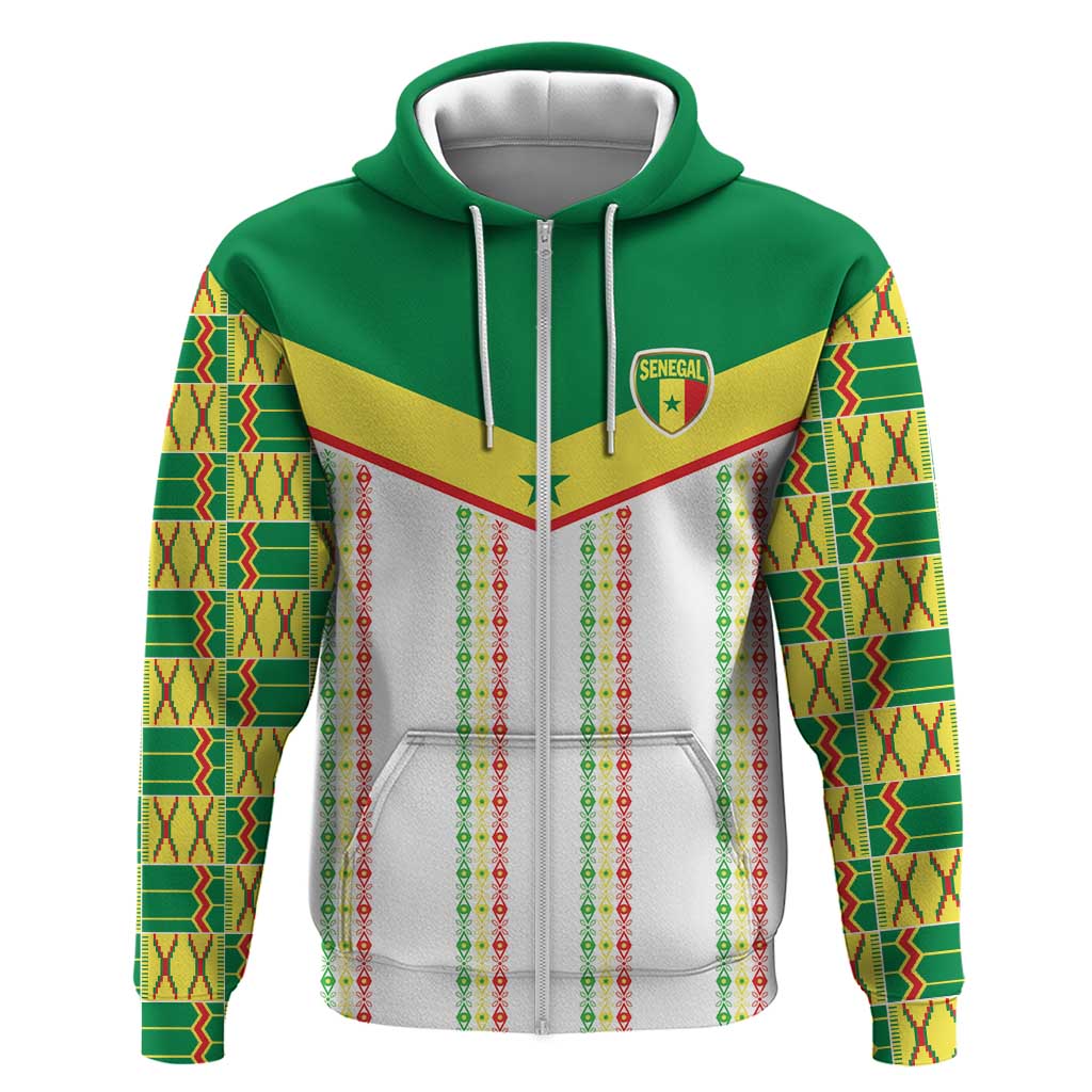 World Football 2026 Senegal Custom Zip Hoodie African Kente White Pattern - African Pride