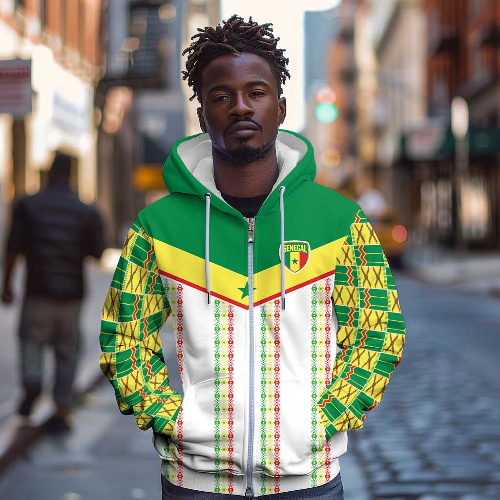 World Football 2026 Senegal Custom Zip Hoodie African Kente White Pattern - African Pride