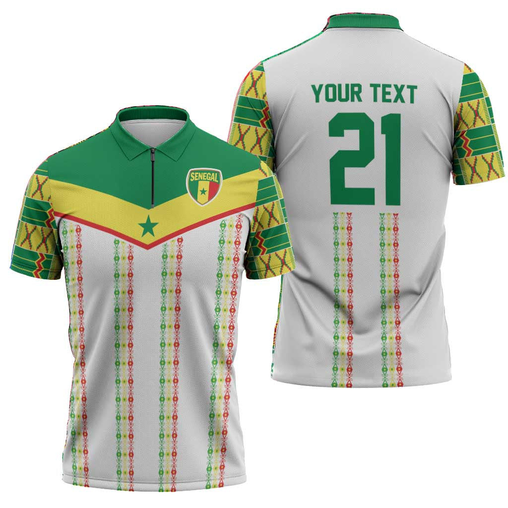 World Football 2026 Senegal Custom Zipper Polo Shirt African Kente White Pattern - African Pride