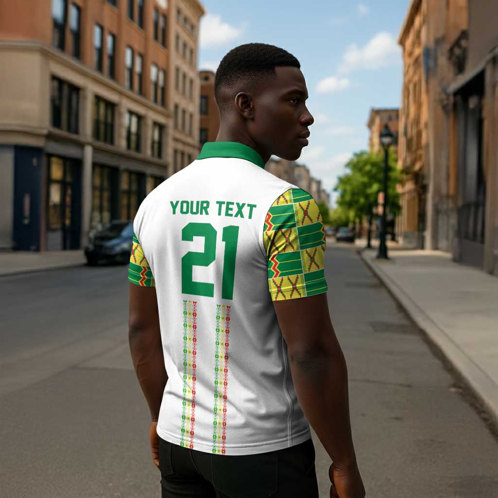 World Football 2026 Senegal Custom Zipper Polo Shirt African Kente White Pattern - African Pride