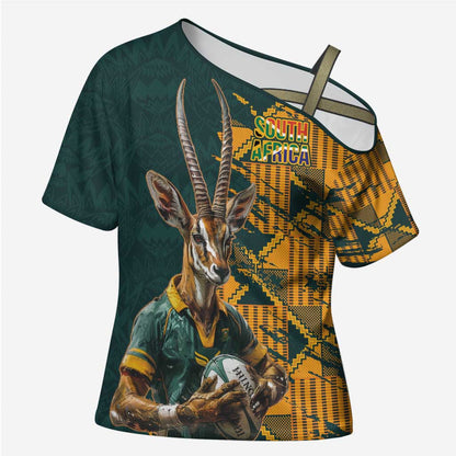 South Africa Rugby Custom Cross Shoulder Shirt Afro Springboks Mascot Sporty Version