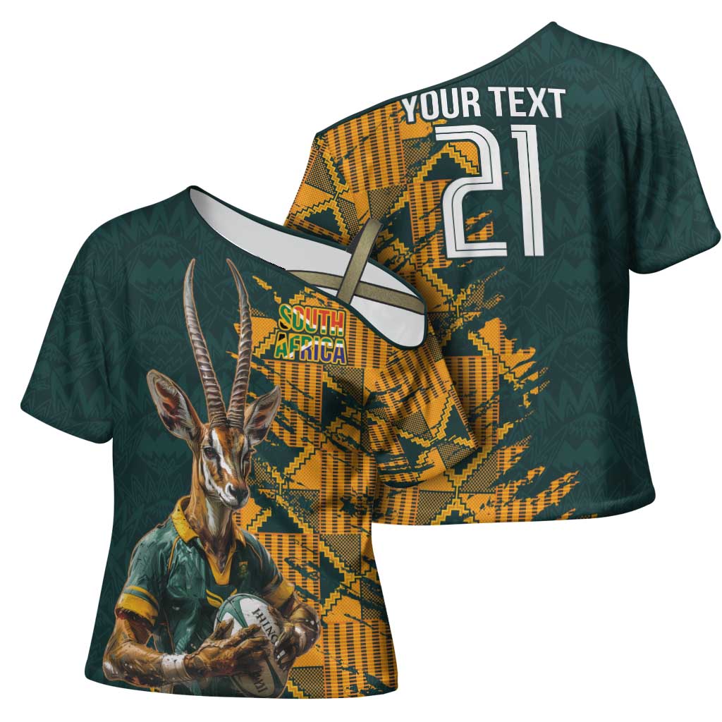 South Africa Rugby Custom Cross Shoulder Shirt Afro Springboks Mascot Sporty Version