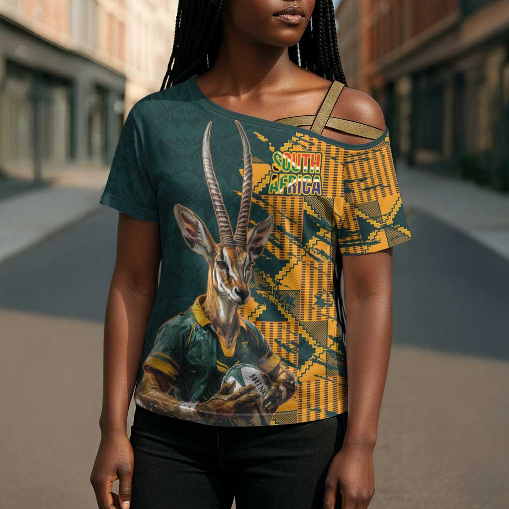 South Africa Rugby Custom Cross Shoulder Shirt Afro Springboks Mascot Sporty Version