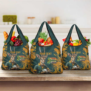 South Africa Rugby Custom Grocery Bag Afro Springboks Mascot Sporty Version