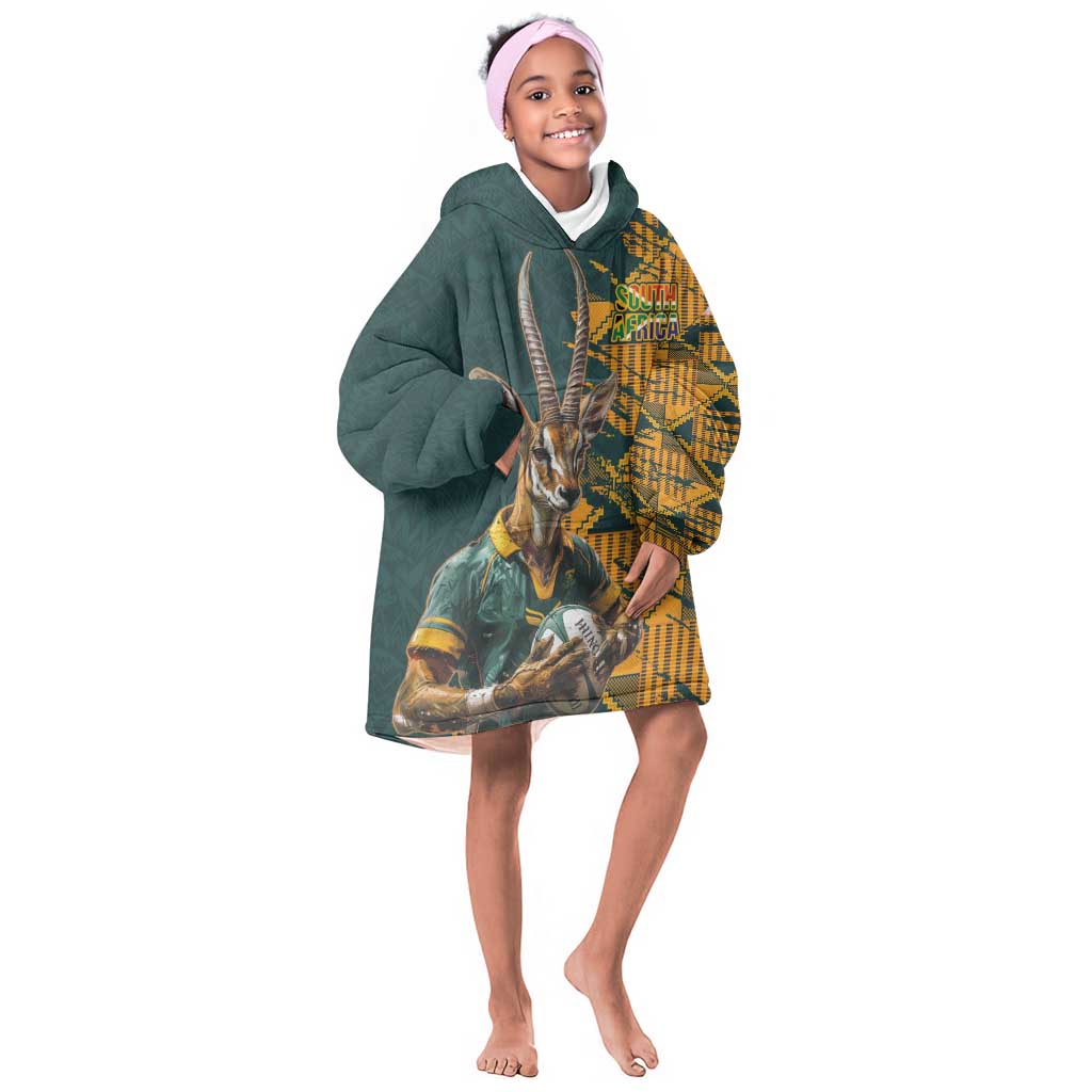 South Africa Rugby Custom Kid Wearable Blanket Hoodie Afro Springboks Mascot Sporty Version