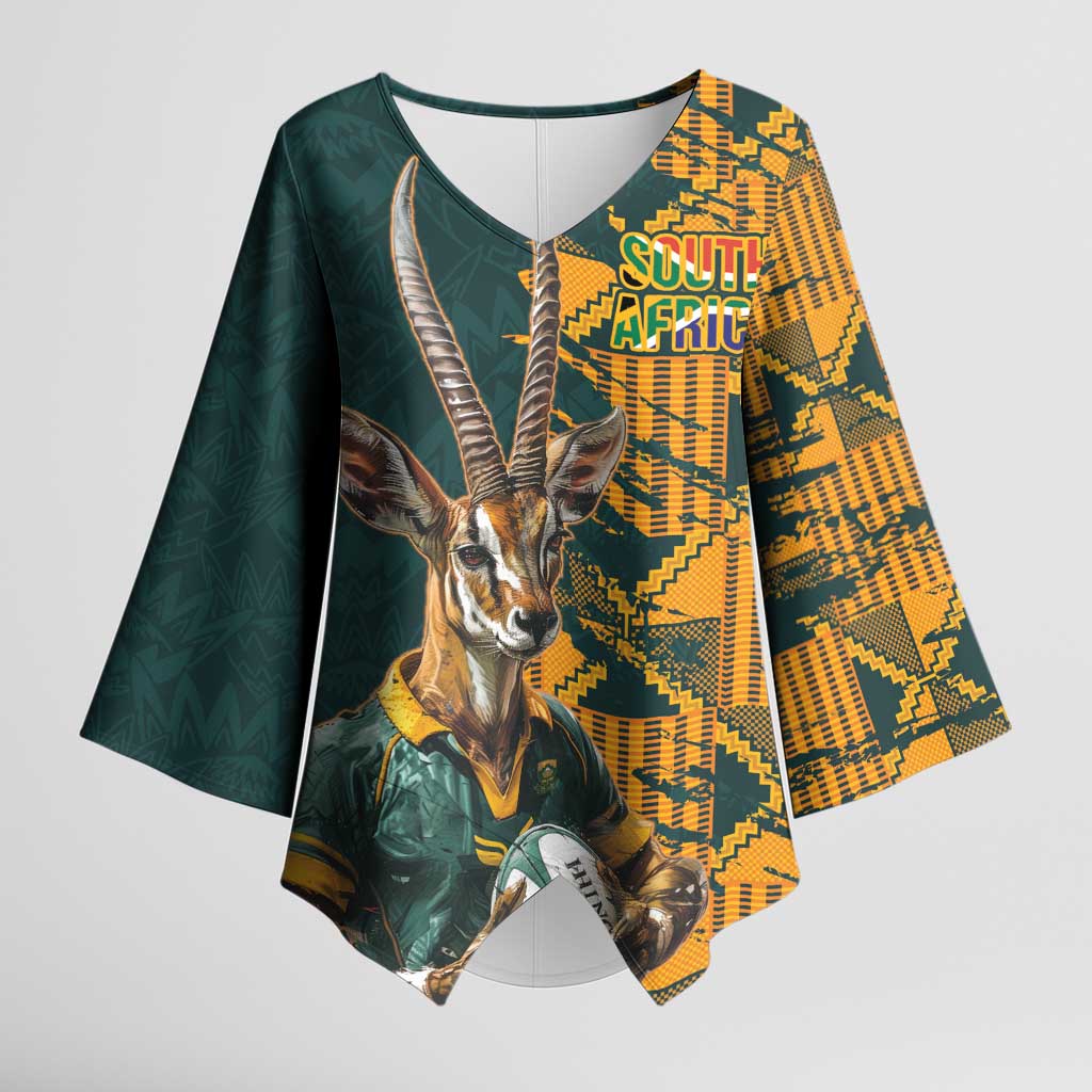 South Africa Rugby Custom Kimono Sleeve Blouse Afro Springboks Mascot Sporty Version
