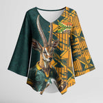 South Africa Rugby Custom Kimono Sleeve Blouse Afro Springboks Mascot Sporty Version