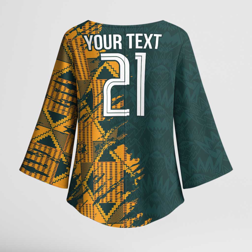 South Africa Rugby Custom Kimono Sleeve Blouse Afro Springboks Mascot Sporty Version
