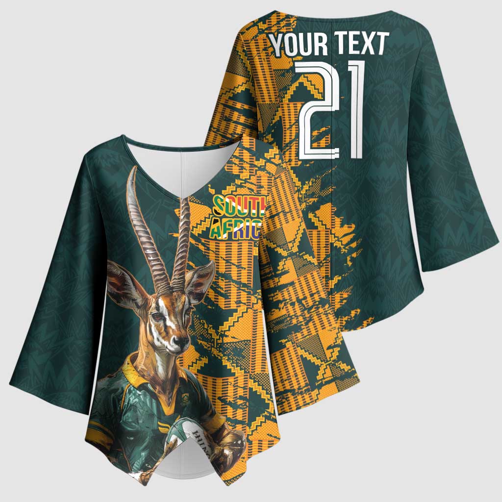 South Africa Rugby Custom Kimono Sleeve Blouse Afro Springboks Mascot Sporty Version