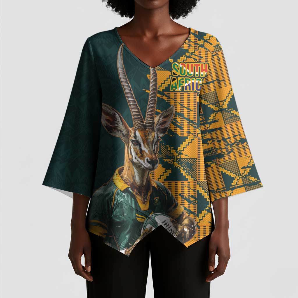 South Africa Rugby Custom Kimono Sleeve Blouse Afro Springboks Mascot Sporty Version