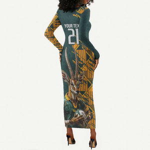 South Africa Rugby Custom Long Sleeve Bodycon Dress Afro Springboks Mascot Sporty Version LT9
