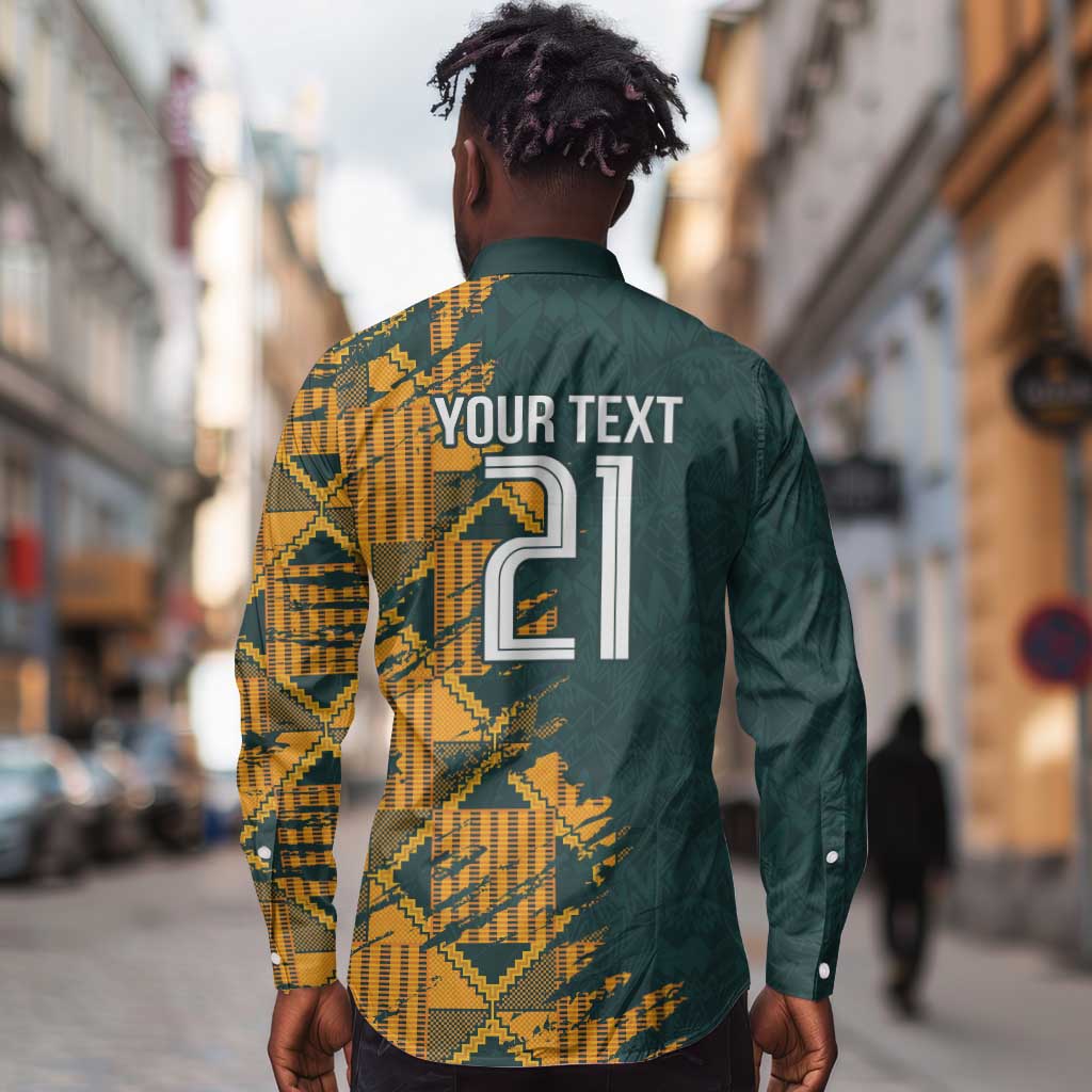 South Africa Rugby Custom Long Sleeve Button Shirt Afro Springboks Mascot Sporty Version